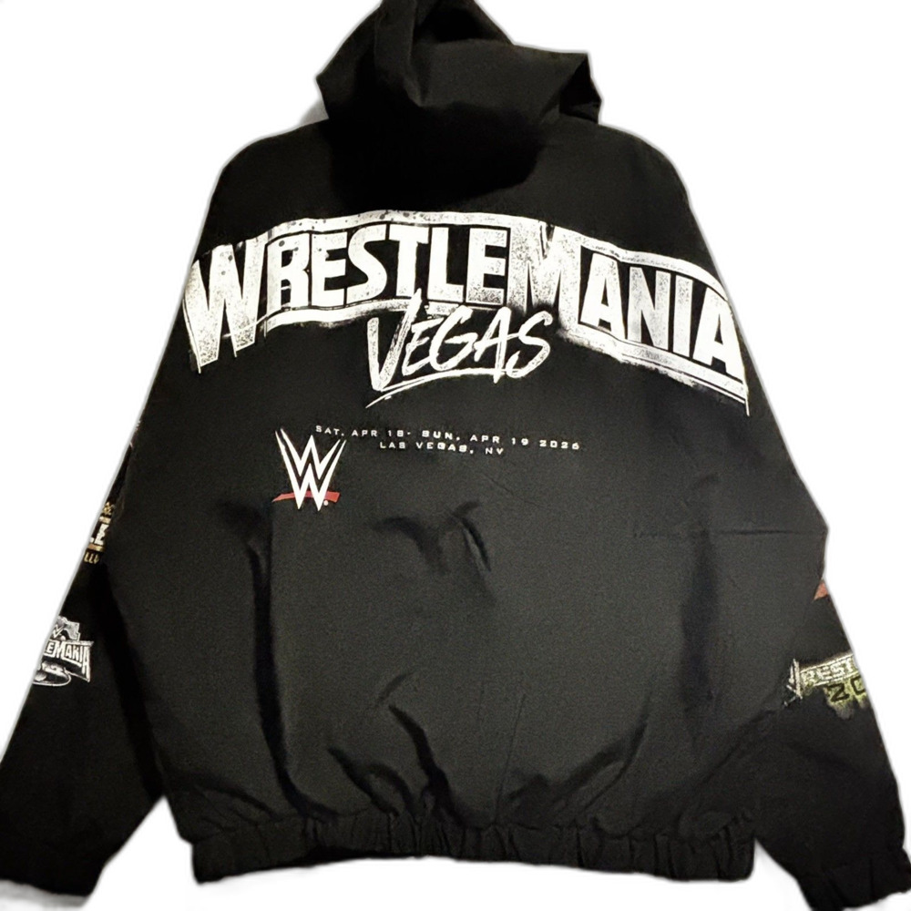 WWE Wrestlemania Black Logo Windbreaker 2026 Las Vegas BoxLunch Hoodie Large NWT